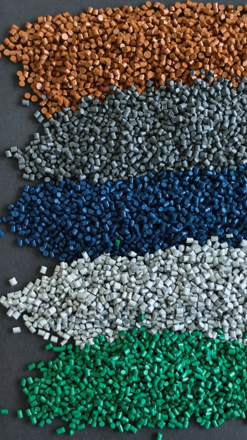 Polymer resin pellets in assorted colors